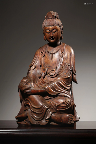 A CARVED AGALLOCH WOOD GUANYIN.REPUBLIC PERIOD