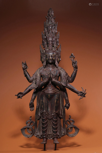 A GEM'S INLAID BRONZE GUANYIN.MING PERIOD