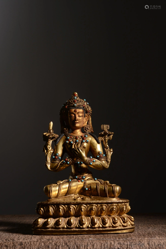 A GEM'S INLAID GILT-BRONZE TARA.QING PERIOD