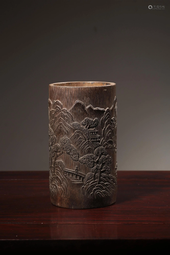 A CARVED BAMBOO BRUSHPOT.BITONG.QING PERIOD