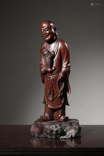 A CARVED HUANGYANGMU STANDING LUOHAN.REPUBLIC PERIOD