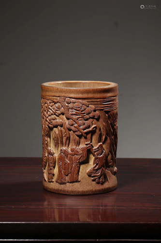 A CARVED BAMBOO BRUSHPOT.BITONG.REPUBLIC PERIOD