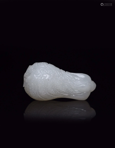 A CARVED WHITE JADE CHINESE CABBAGE.QING PERIOD