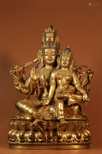 A GILT-BRONZE FIGURE OF MARICI.MING PERIOD