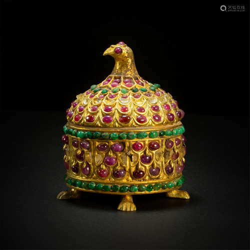 Gold jar in bird form with gems inlayed from Sassanid Dynast...