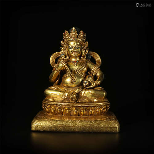 Copper and Golden Fortune Buddha Statue from Qing