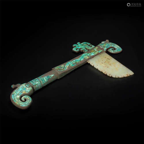 Copper and jade dagger-axe with tophus inlayed from Han