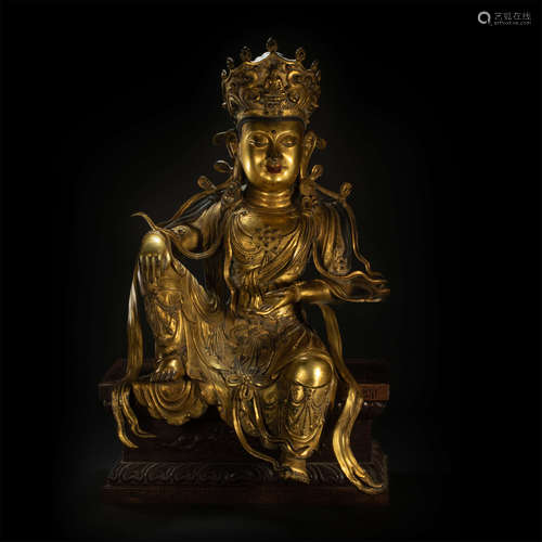 Copper and gilding Avalokitesvara sculpture from Ming