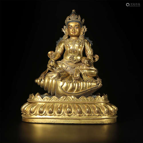 Copper and Golden Fortune Buddha Statue from Ming