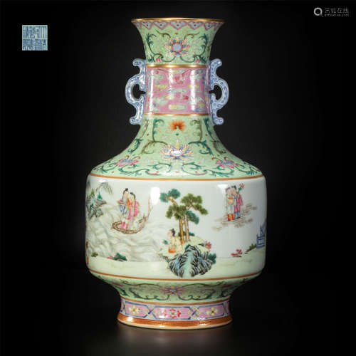 Famille rose amphora vase from Qing