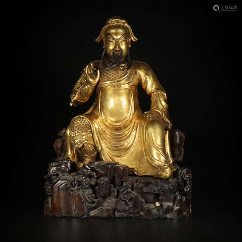 Copper and Golden GuanGong Statue from Ming