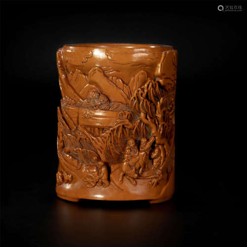 Boxwood writing tool container from Qing