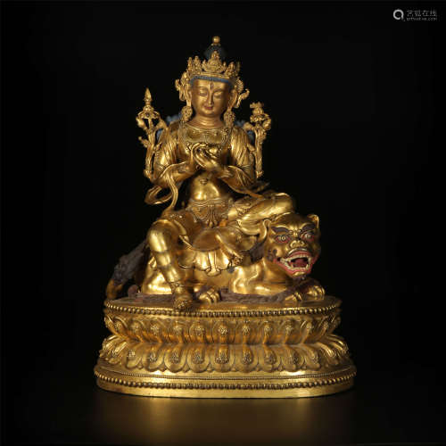 Copper and Golden Manjusri Statue from Ming