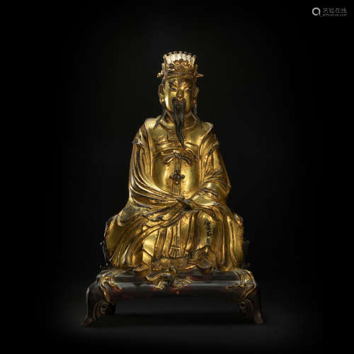 Copper and gilding god of wealth buddhist sculpture from Min...