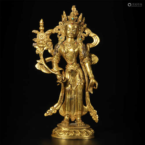 Copper and Golden Maitreya Statue from Qing