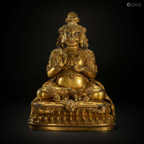 Copper and gilding god of wealth buddhist sculpture from Min...