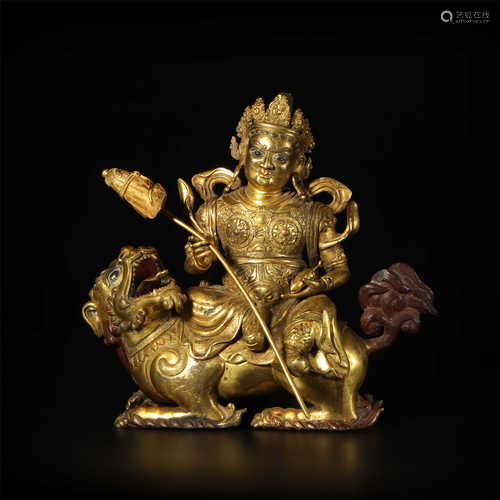 Copper and Golden Fortune Buddha Statue from Qing