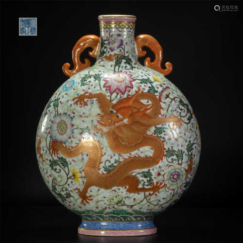 Famille rose amphora moon flask from Qing