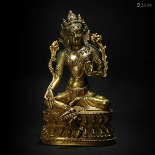 Copper and gilding tara from Ming