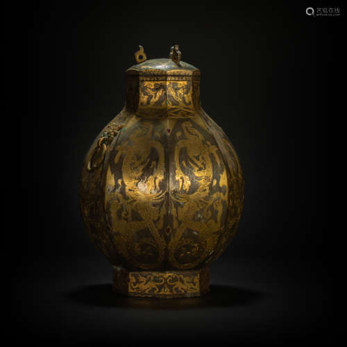 Inlaying gold jar with gem inlayed from Han