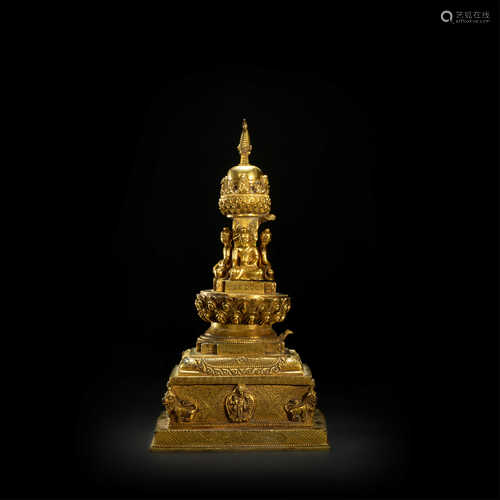 Copper and gilding tower from Ming