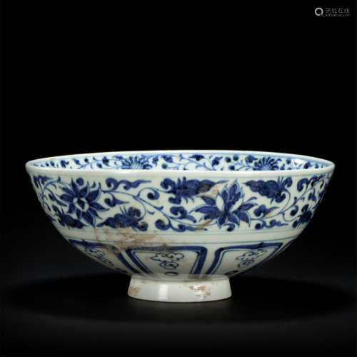 Blue and white ceramic bowl from Yuan