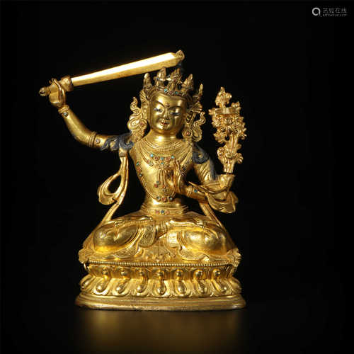 Copper and Golden Manjusri Statue from Qing