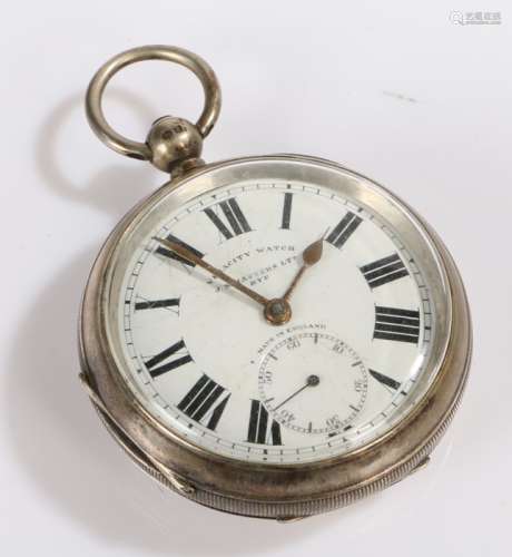 George V silver open face pocket watch, the white enamel dia...