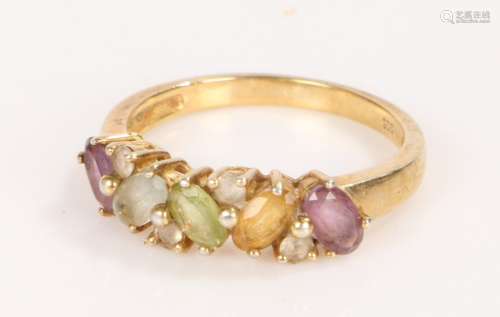 Gold plated ring with 9 stones, ring size P