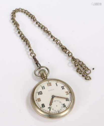 Damas World War II open face pocket watch, the white dial wi...