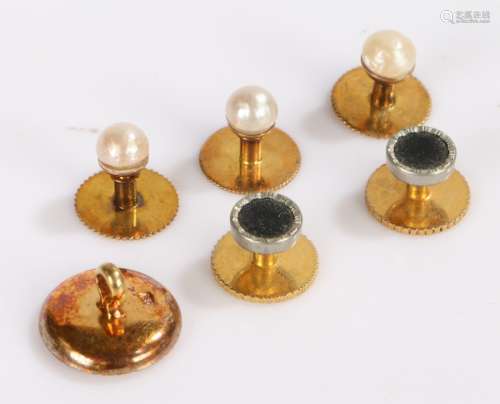 Three 9 carat gold pearl set button studs, 2.8 grams gross, ...
