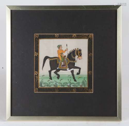 Indian School, oil on silk study of a figure on horseback, h...