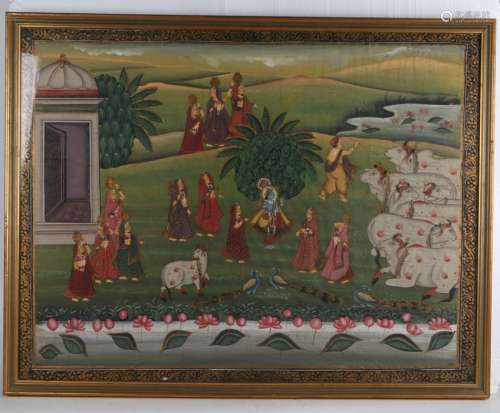 Indian School, large painting on fabric depicting a central ...