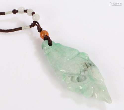Chinese carved Jade fish, hung to a modern necklace, the fis...