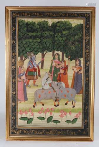 Indian School, painting of a central figure with female atte...