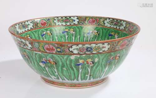 Large 20th Century Cantonese bowl, decorated with butterflie...