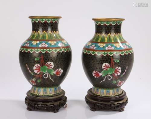 Pair of Chinese cloisonne vases, 20th Century, each of balus...