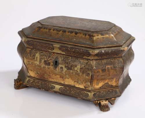 19th Century Chinese export box, in black lacquer with gilt,...
