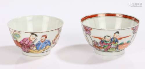 Two 18th Century Mandarin tea bowls, each with polychrome fi...