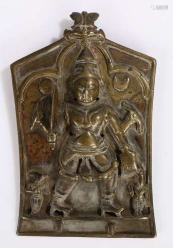 19th Century Indian brass plaque, Virabhadra, 20.5cm high