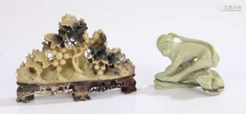 Chinese carved soapstone group, in the form of grapes and vi...