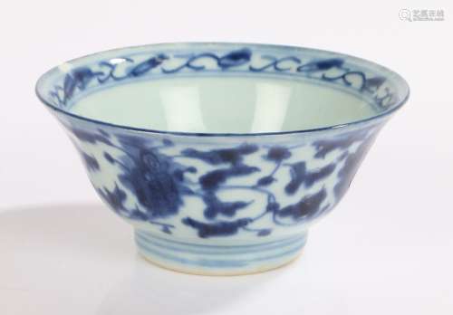Small Chinese blue and white bowl, with all over blue floral...
