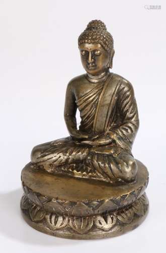 20th Century brass Indian buddha, modelled in a seated posit...