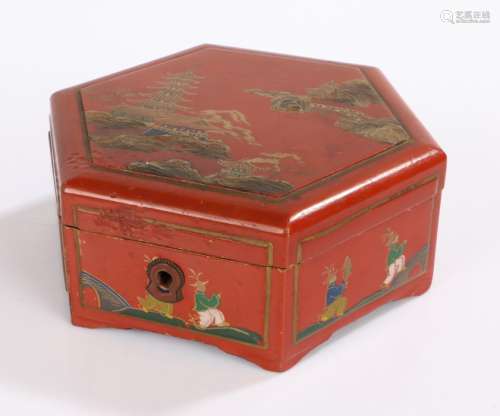 20th Century Chinese box, of hexagonal form, with gilt chino...