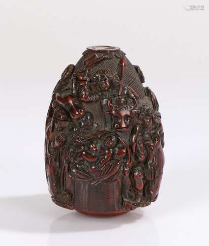 Finely carved 18th Century coquilla nut, the richly coloured...