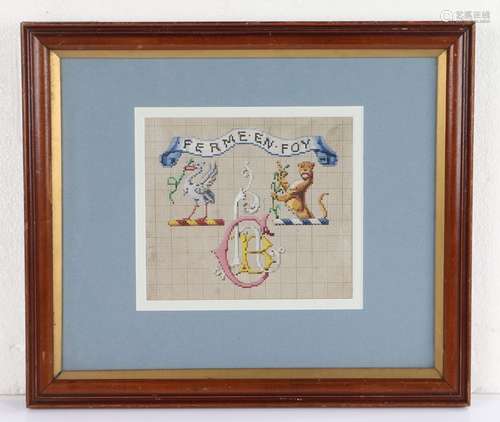 Victorian needlework design, hand coloured on gridded paper,...