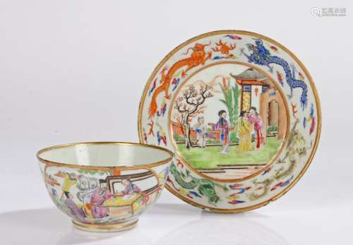 18th Century Chinese porcelain tea bowl and saucer, the gilt...