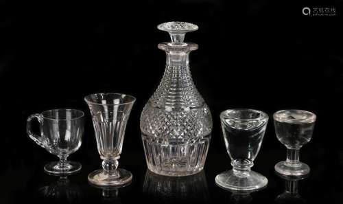 19th Century cut glass decanter, together with two Victorian...