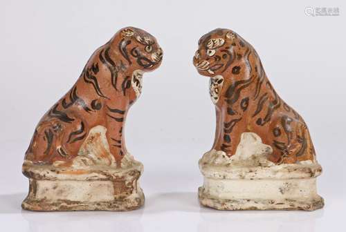 Unusual pair of 19th Century pottery incense or taper stands...