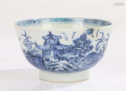 18th Century Chinese tea bowl, blue and white with a pagoda ...